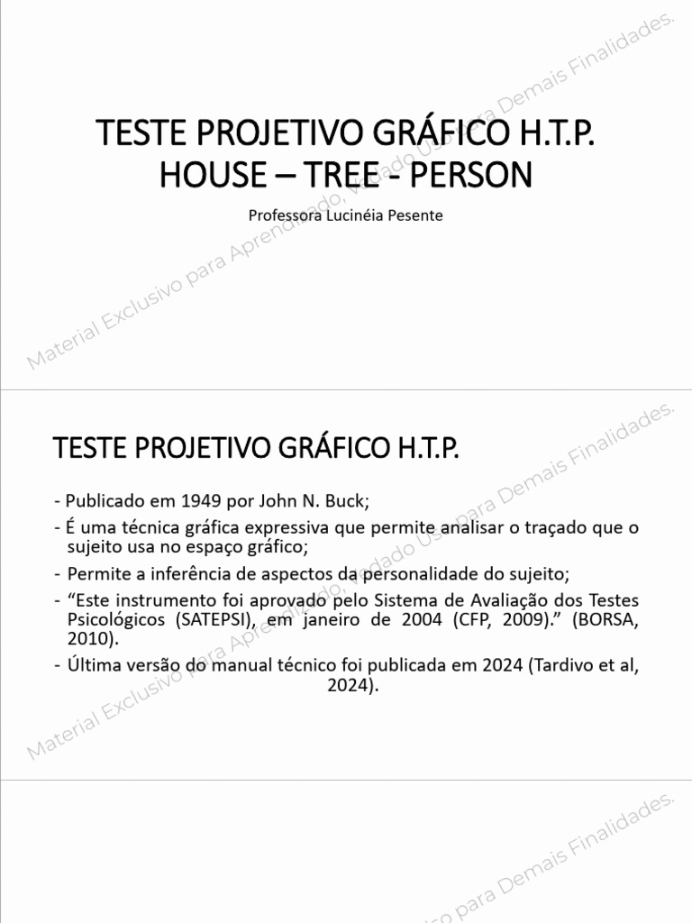 Manual do Teste HTP 2024: Avaliação Psicológica | PDF | Psicologia ...
