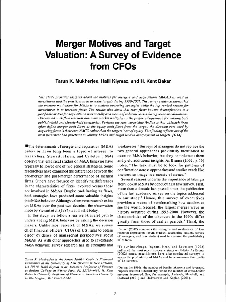 M&A Motives and Valuation Insights | PDF | Mergers And Acquisitions ...