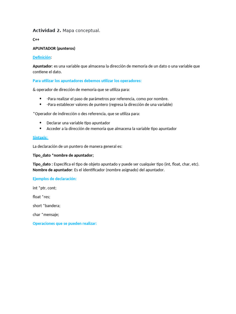 Guía sobre Apuntadores en C++ | PDF | Informática