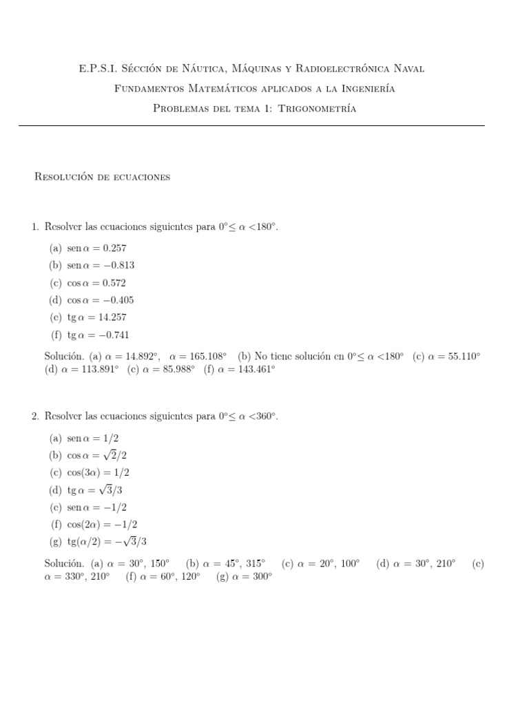 Resolución de Problemas de Trigonometría y Navegación | PDF ...