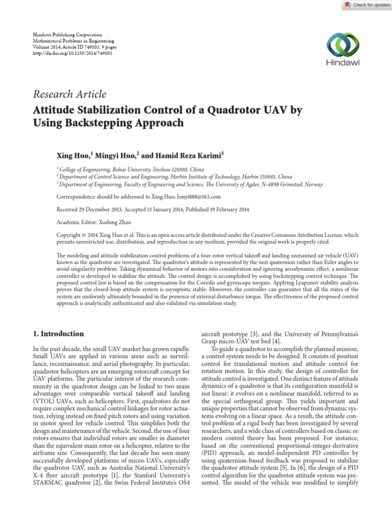 Attitude Stabilization Control of A Quadrotor UAV by Using Backstepping ...