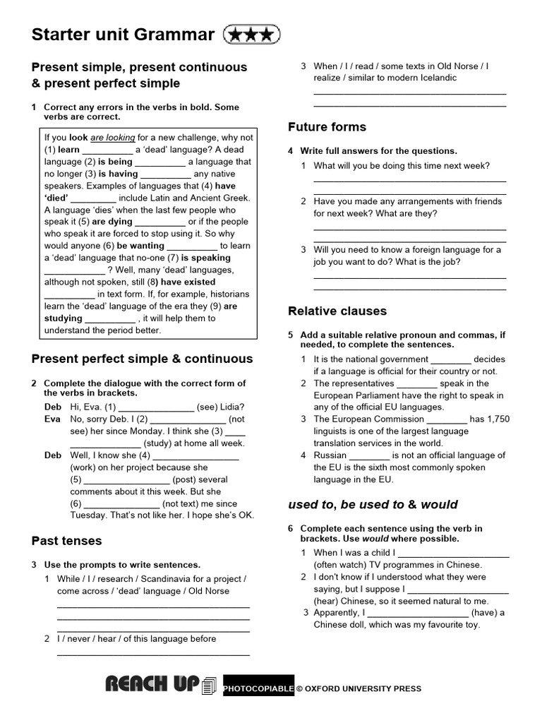 Grammar starter unit 3 star pdf linguistics grammar