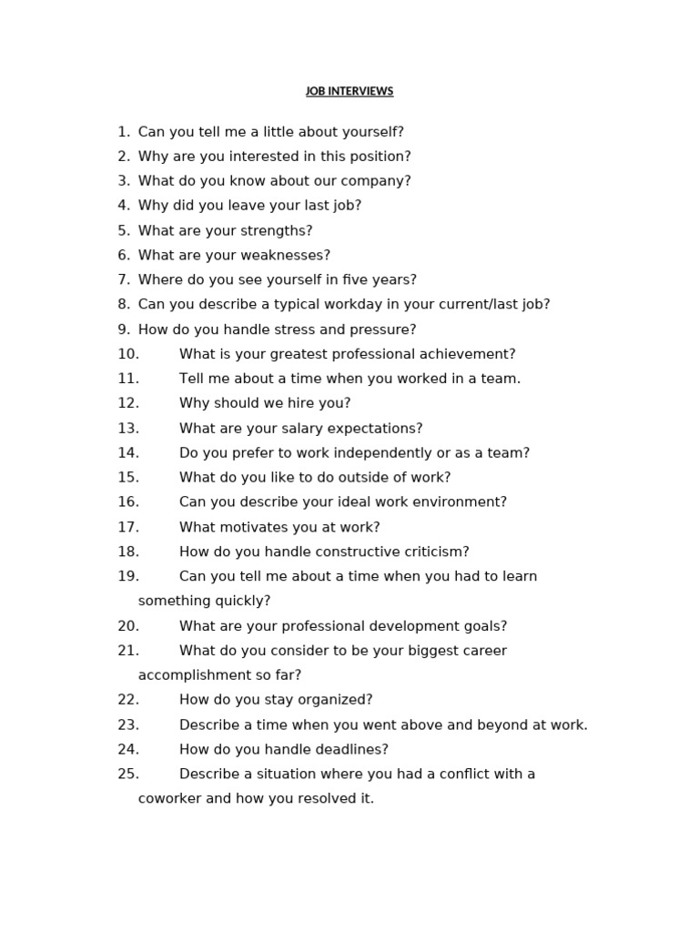 Essential Job Interview Questions | PDF | Social Psychology | Business