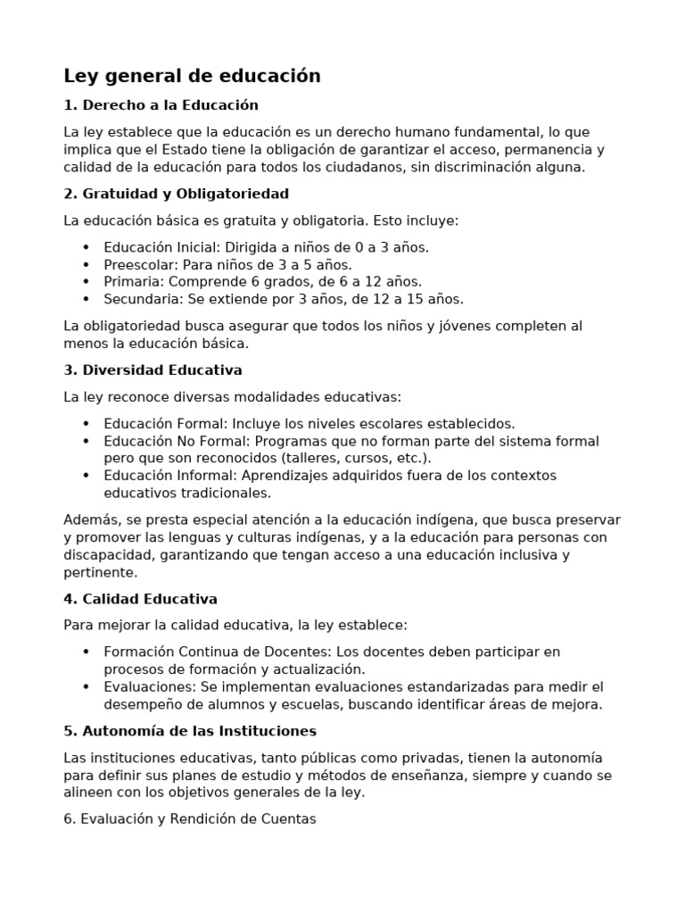 Ley General de Educación y Mas | PDF | Educación de la primera infancia ...