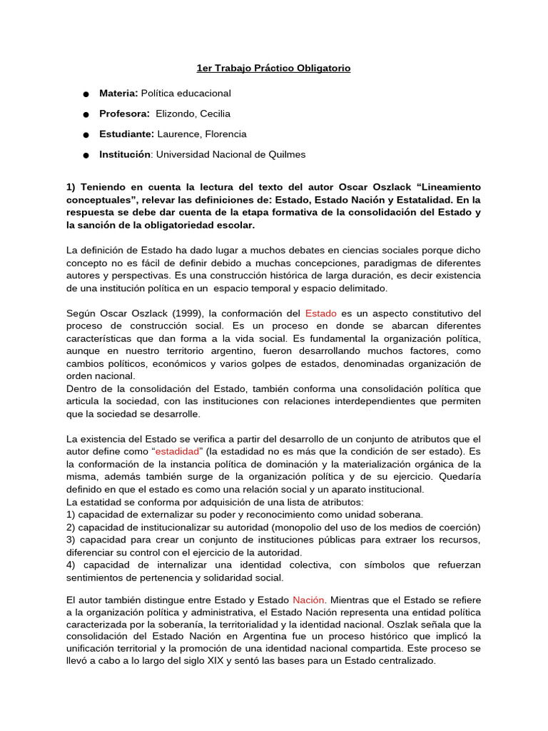 1er Trabajo Práctico Obligatorio Politica educacional Laurence