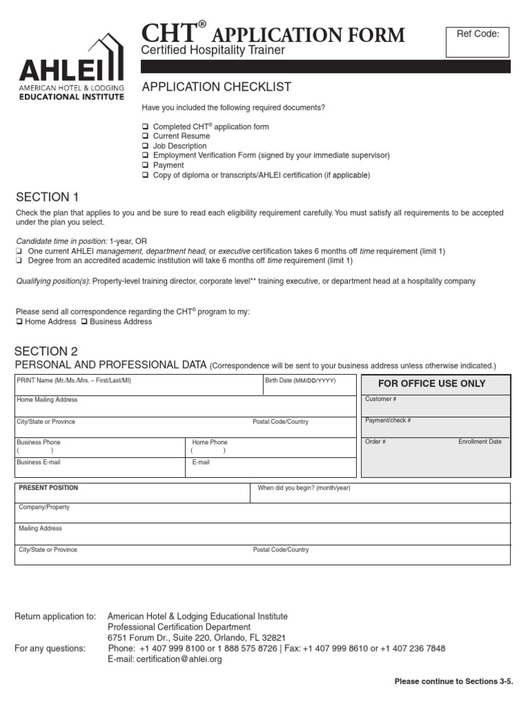 Certified Hospitality Trainer CHT Application | PDF | Professional ...