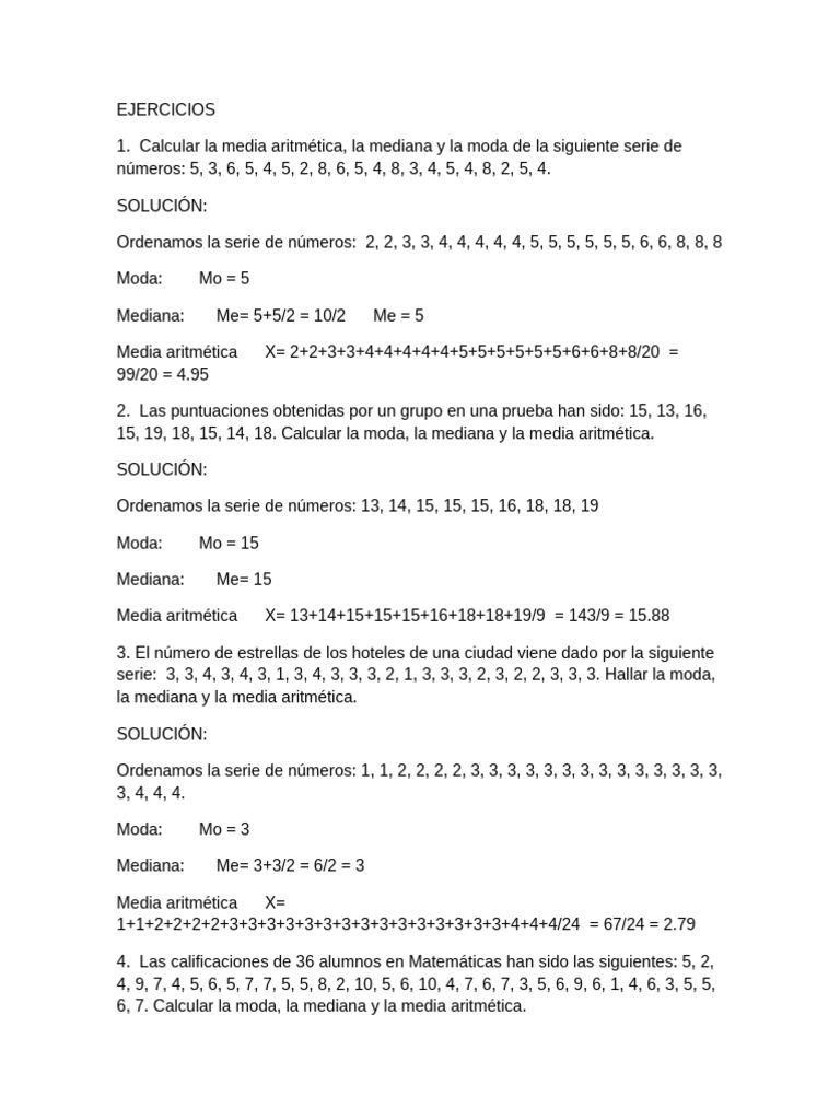 Ejercicios de Media Aritmética para Primaria | PDF | Modo (Estadísticas ...