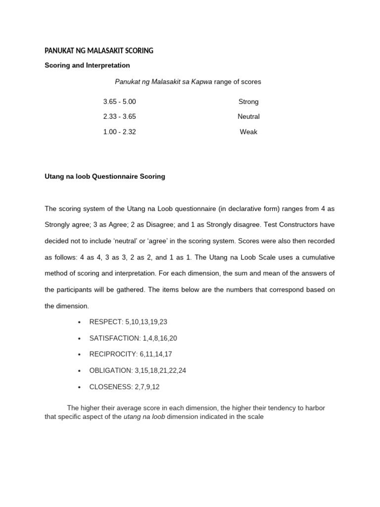 Scoring Guide for Malasakit and Tagasalo | PDF