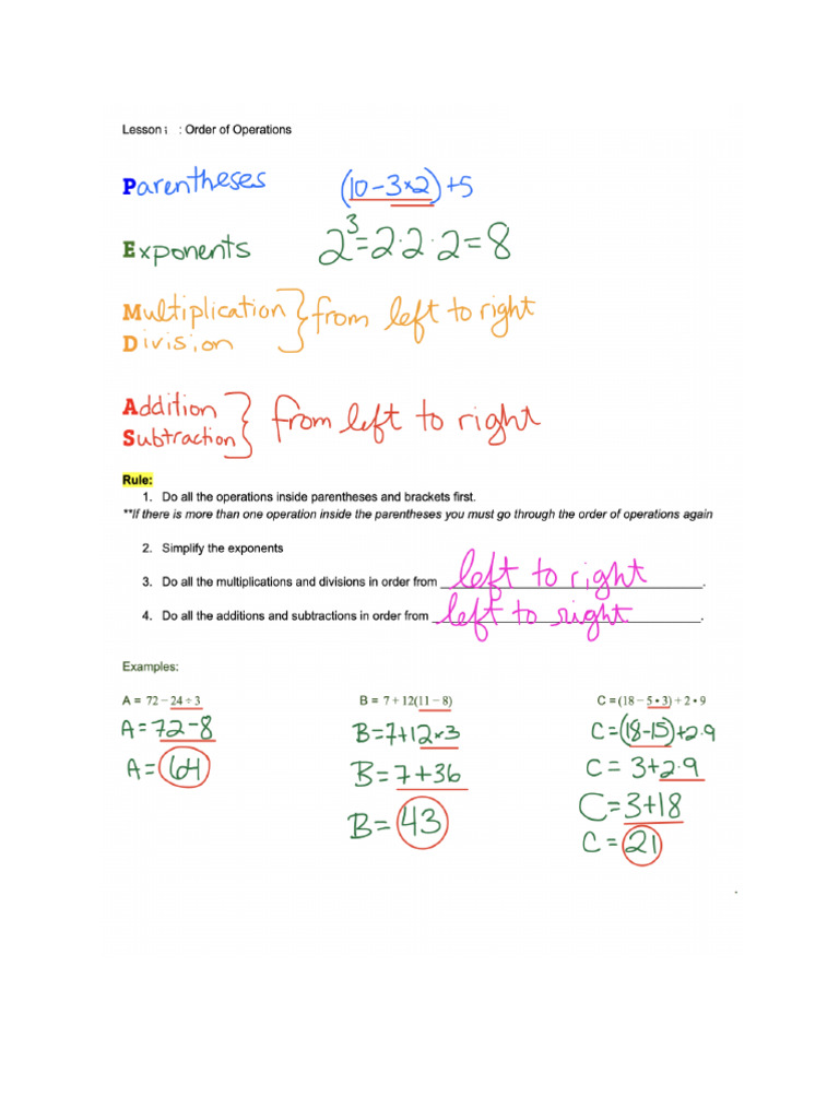 Lesson #4 - Filled Form - Order of Operations | PDF