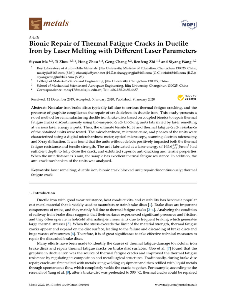Bionic Repair of Thermal Fatigue Cracks in Ductile Iron by Laser ...