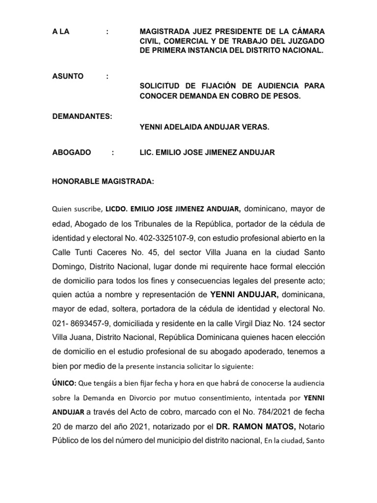 Solicitud De Fijacion De Audiencia Pdf