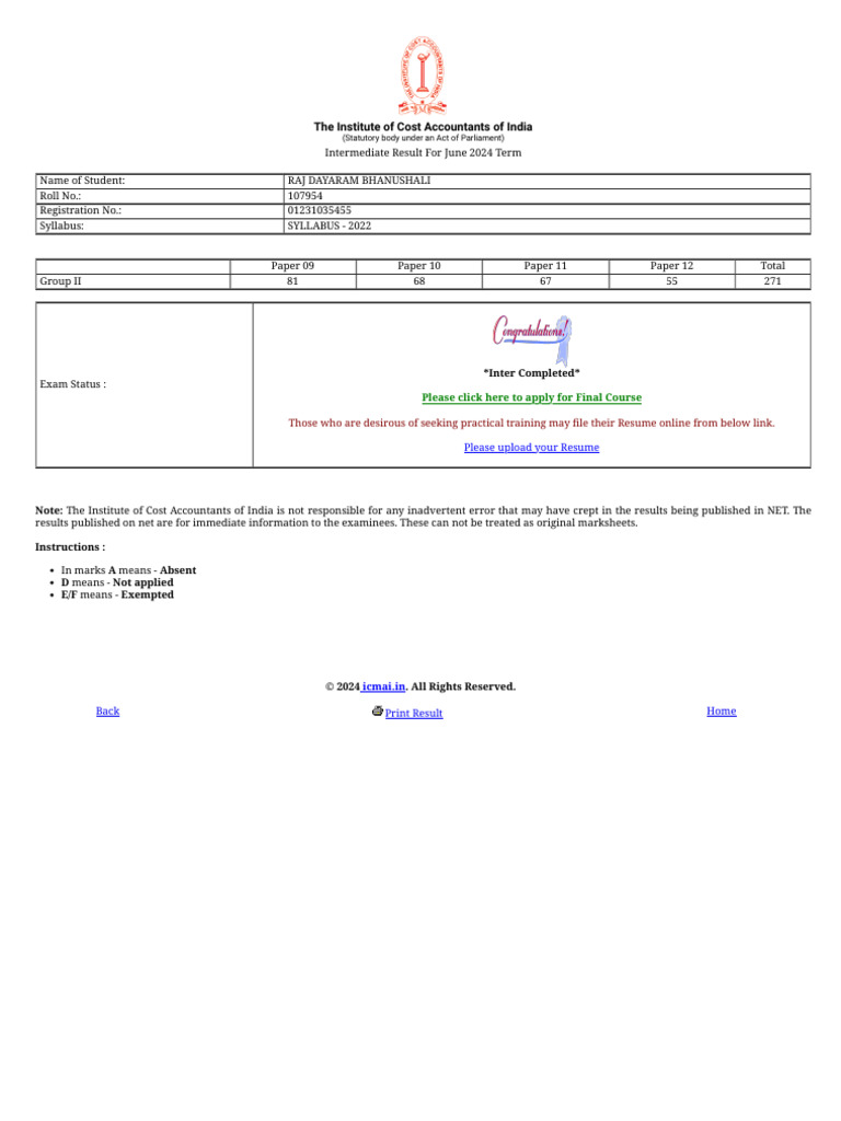 June 2024 Intermediate Results Released | PDF