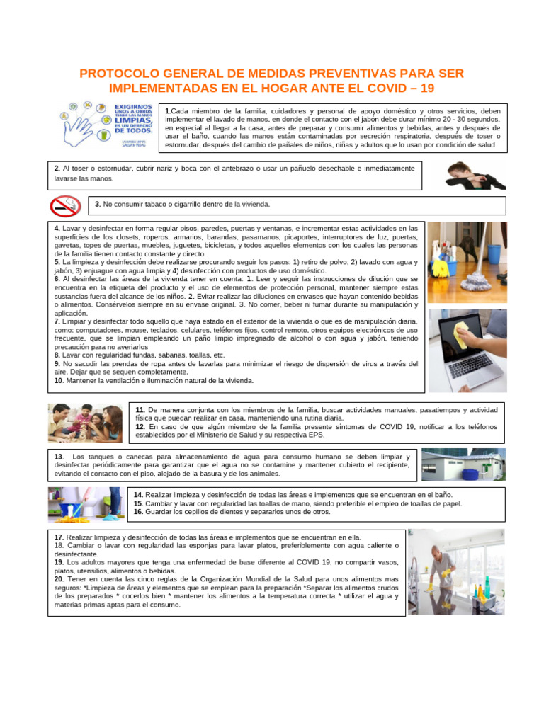 Protocolo Medidas Hogar Covid 19 | PDF | Lavado de manos | Agua