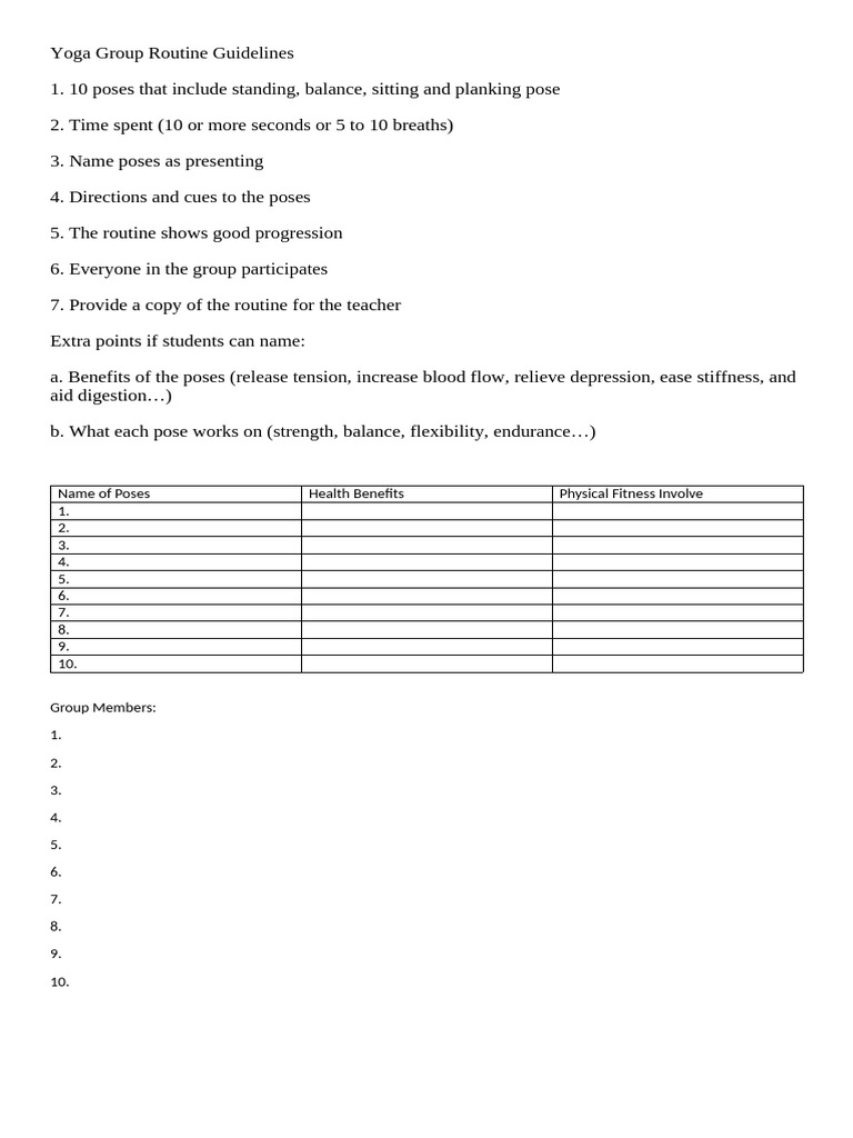 Yoga Group Routine Guidelines | PDF | Asana | Physical Exercise