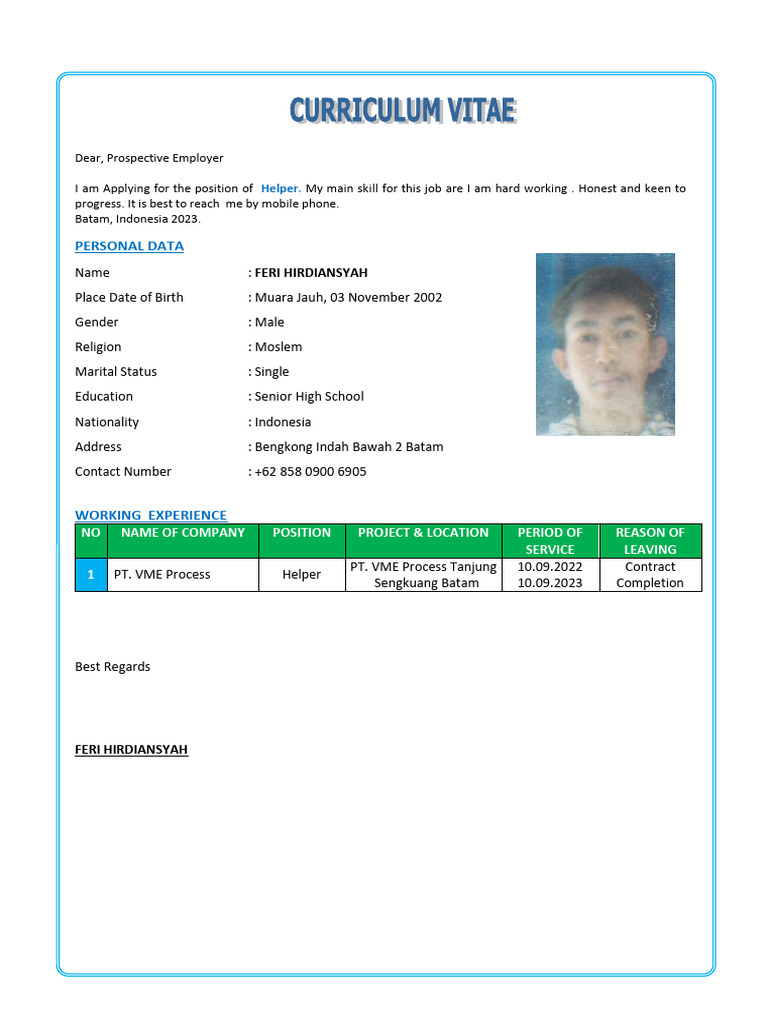 Application for Helper Position | PDF