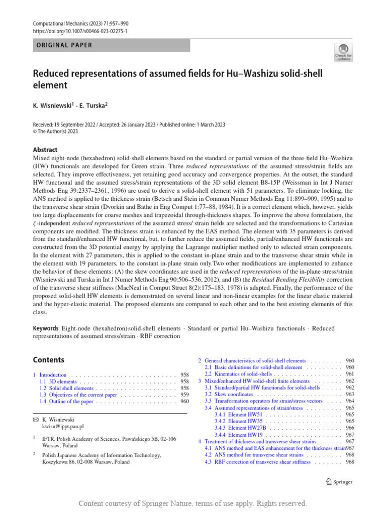 Reduced Representations of Assumed Fields For Hu-Washizu Solid-Shell ...