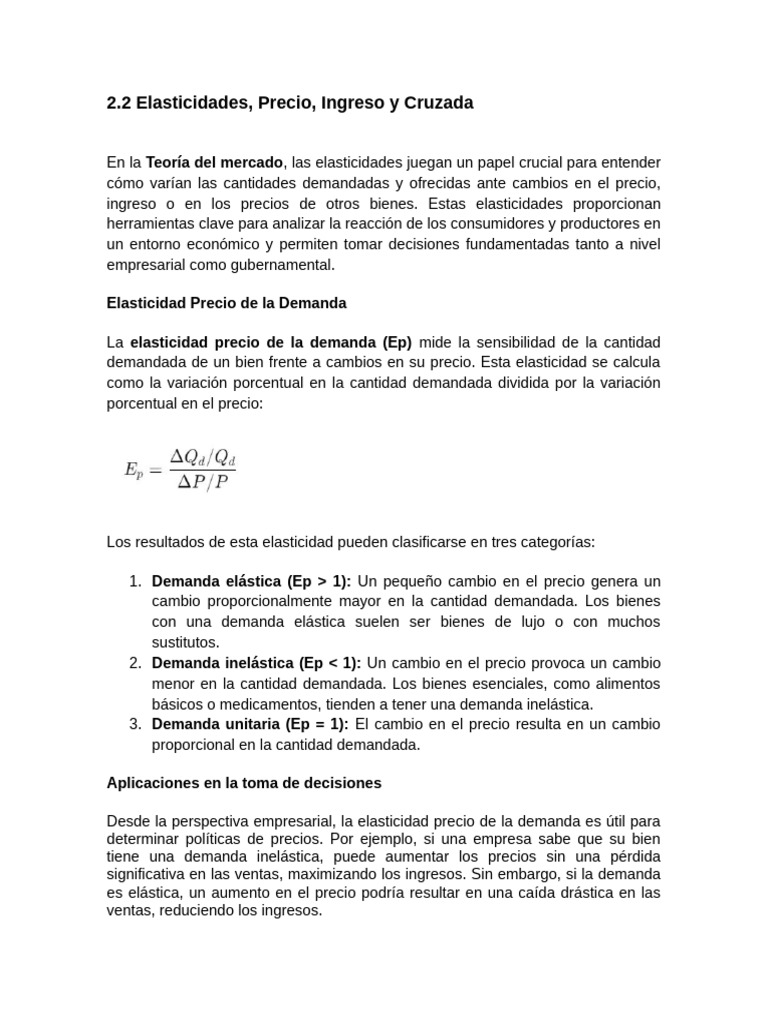 Elasticidades: Precio, Ingreso y Cruzada | PDF | Elasticidad (economía ...