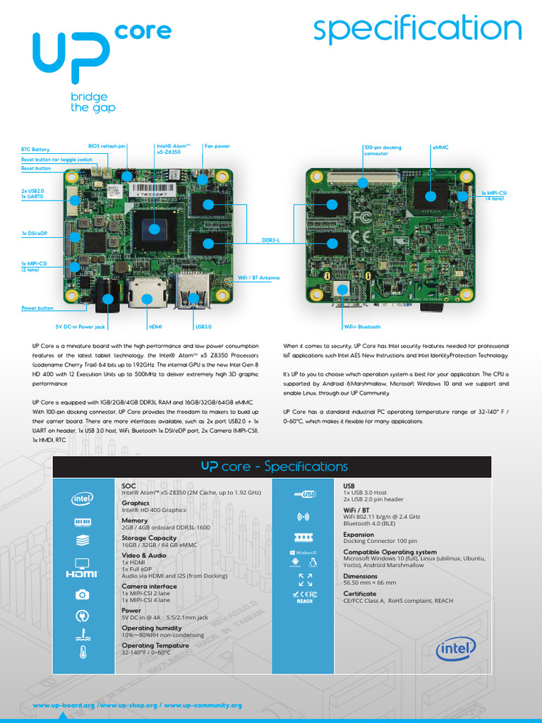 UP Core DatasheetV0.3 | PDF | Usb | Hdmi