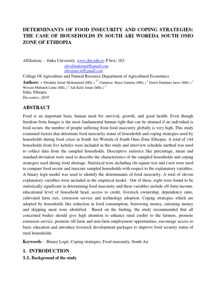Coping Strategies for Food Insecurity in Ethiopia | PDF | Food Security ...