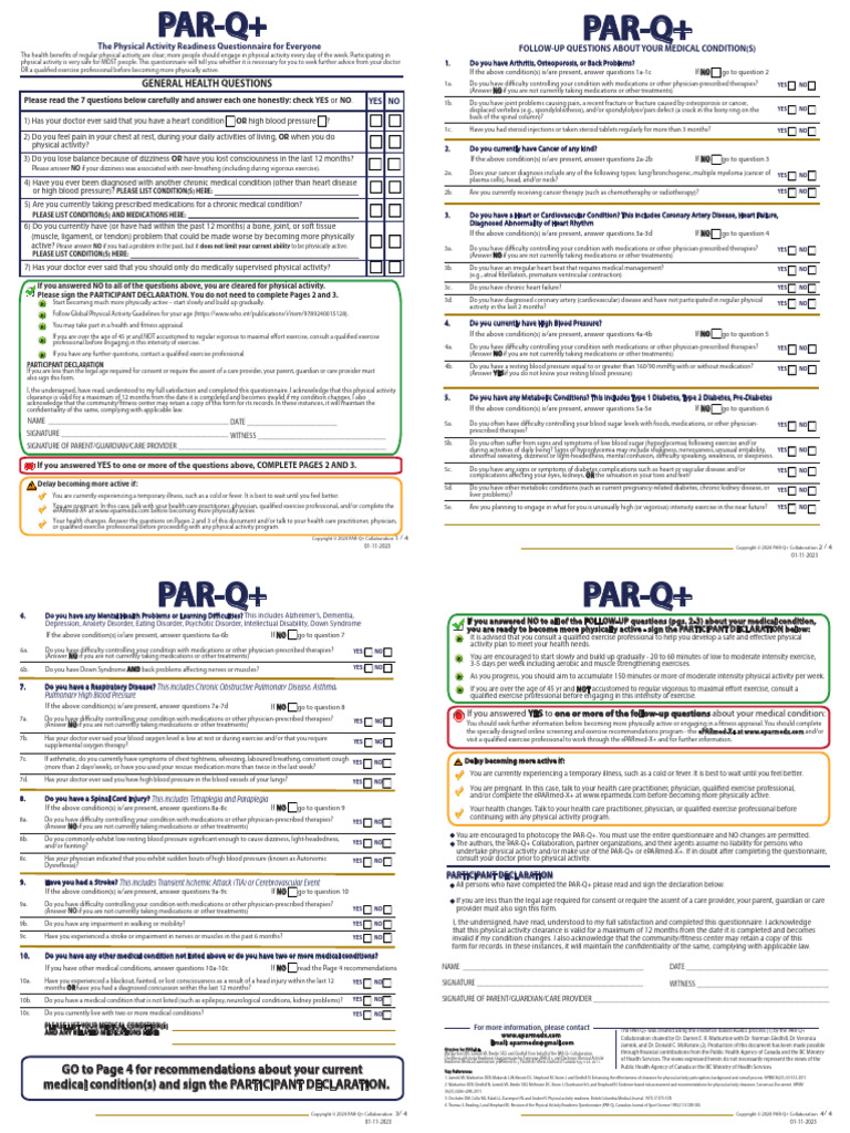 PAR-Q+ Health Screening Questionnaire | PDF | Heart | Mental Disorder