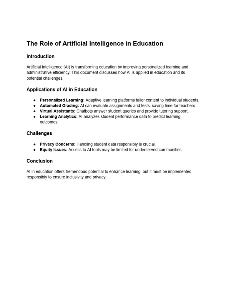 The Role of Artificial Intelligence in Education | PDF