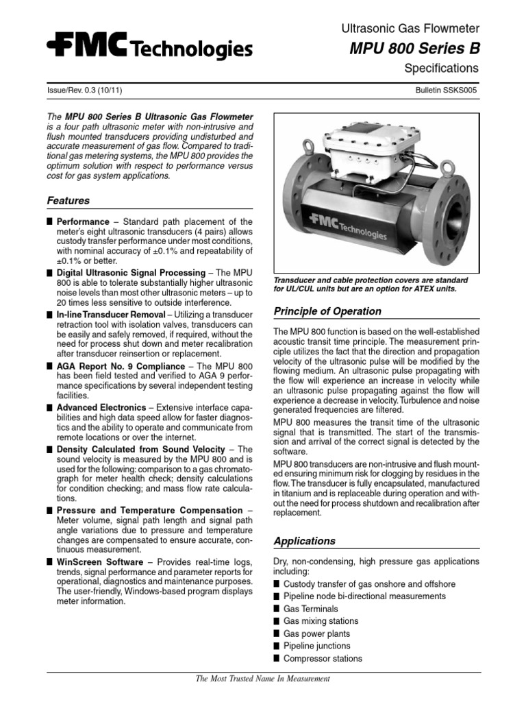 MPU 800 Ultrasonic Gas Flowmeter Specs | PDF | Flow Measurement ...