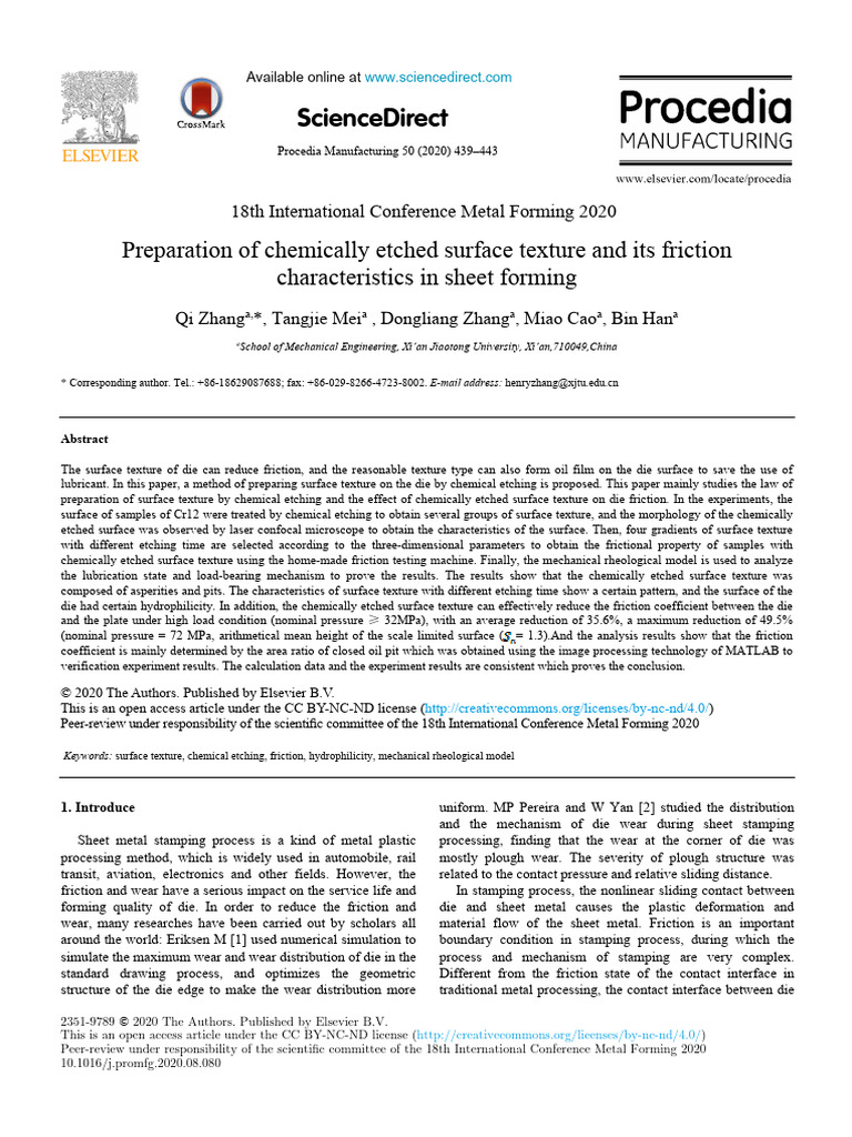 Chemically Etched Surface Texture in Die Friction | PDF | Friction | Wear