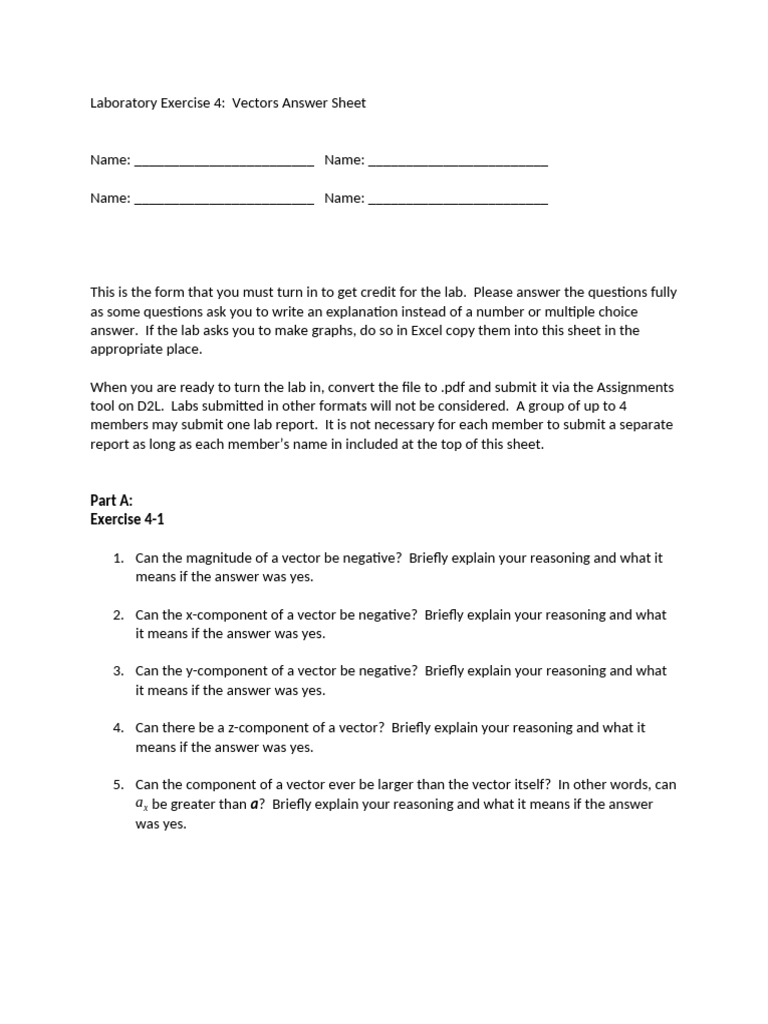 Lab 4 Answer Sheet | PDF | Euclidean Vector | Angle
