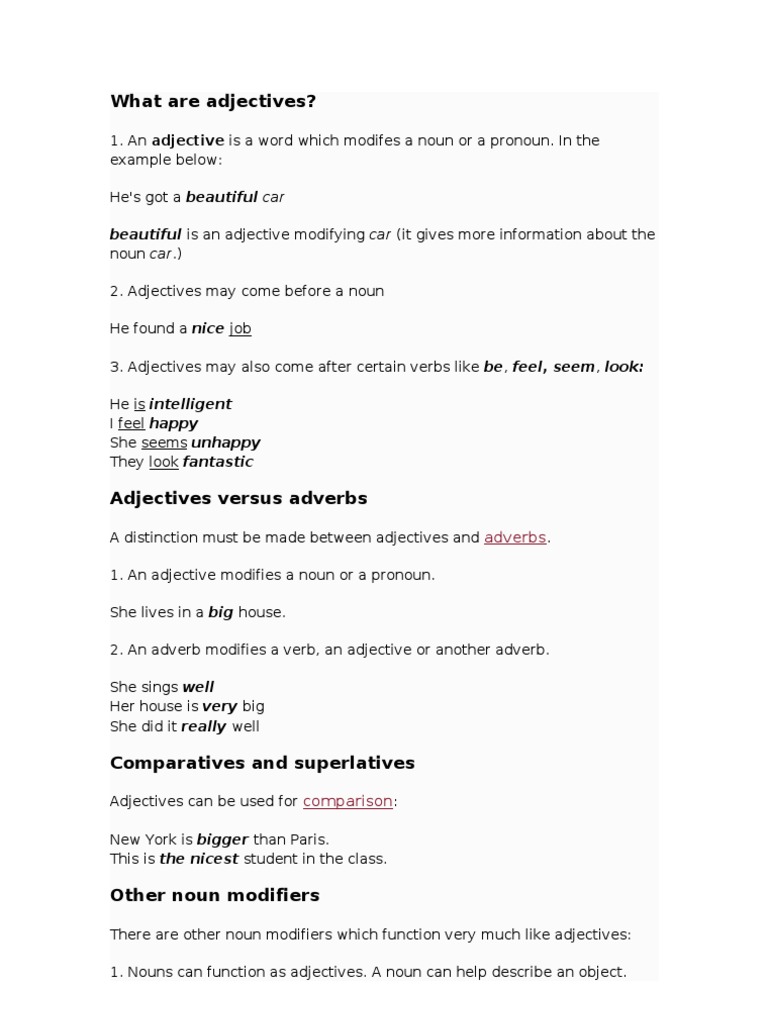 Understanding Adjectives and Their Use | PDF | Language Arts & Discipline