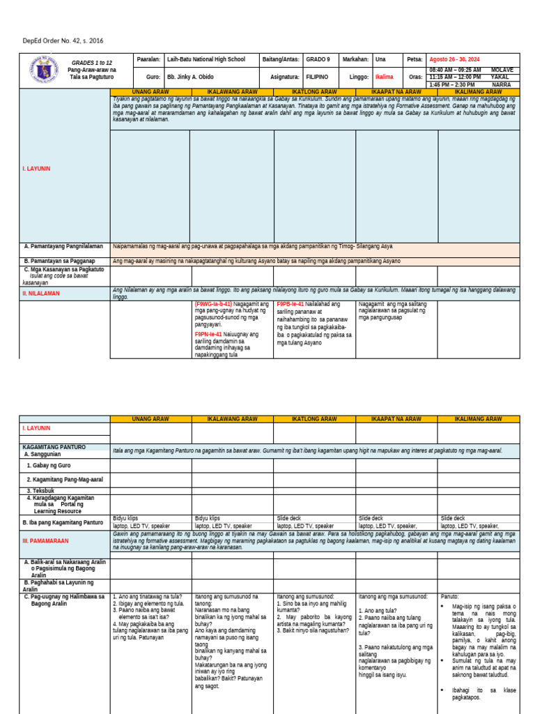 Dll Filipino 9 Week 5 Pdf