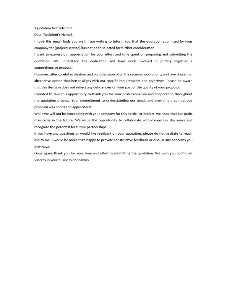 Quotation Rejection Notification | PDF