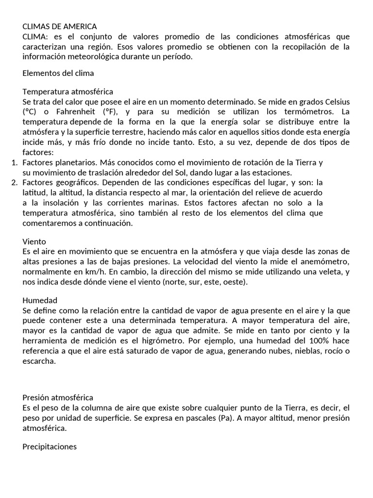 Climas de América: Tipos y Características | PDF | Clima | Clima templado