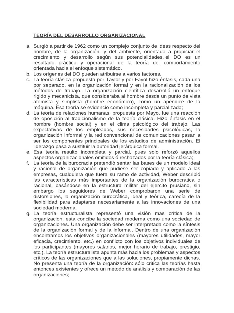 Teoría Del Desarrollo Organizacional | PDF | Sicología | Teoría