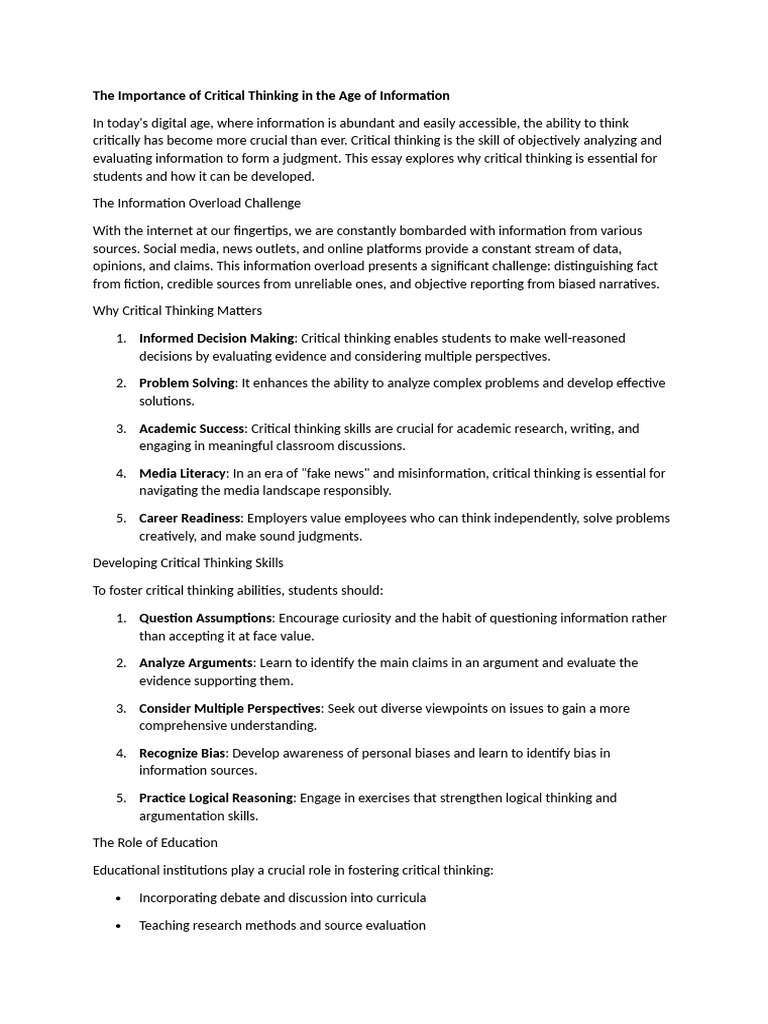 The Importance of Critical Thinking in The Age of Information | PDF ...