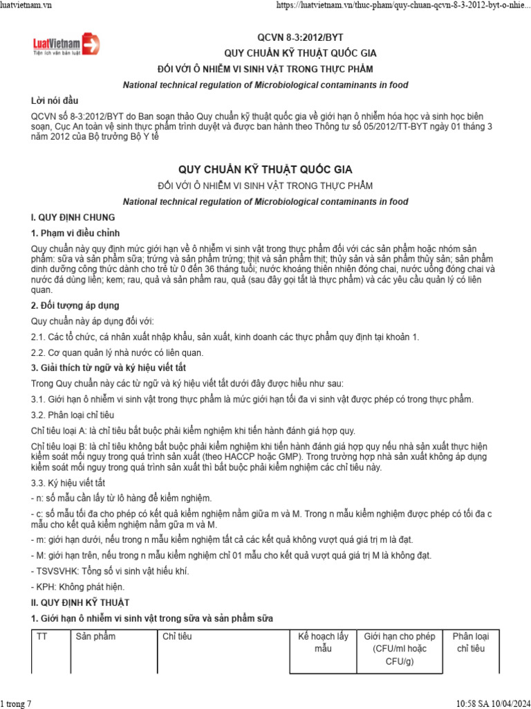 Qcvn 8 3 2012 byt nhi m vsv trong th c ph m pdf