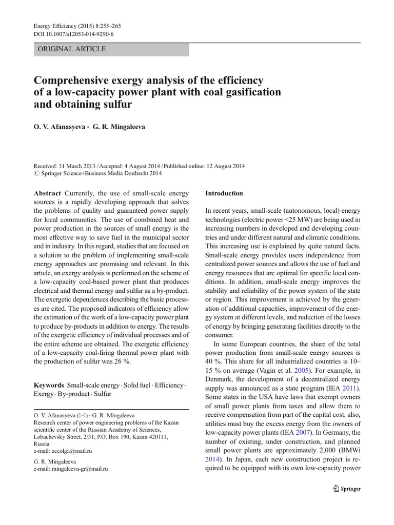 Comprehensive Exergy Analysis of The Efficiency of A Low-Capacity Power ...