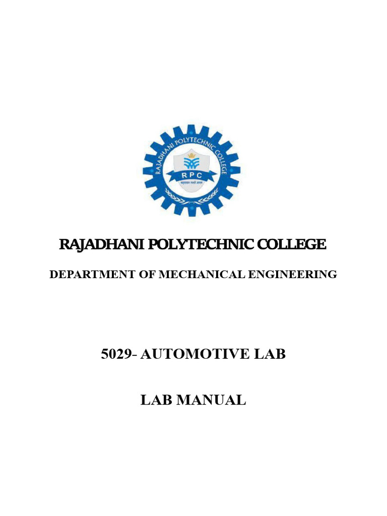 Automotive Lab Manual: Safety & Transmission | PDF | Pump | Axle