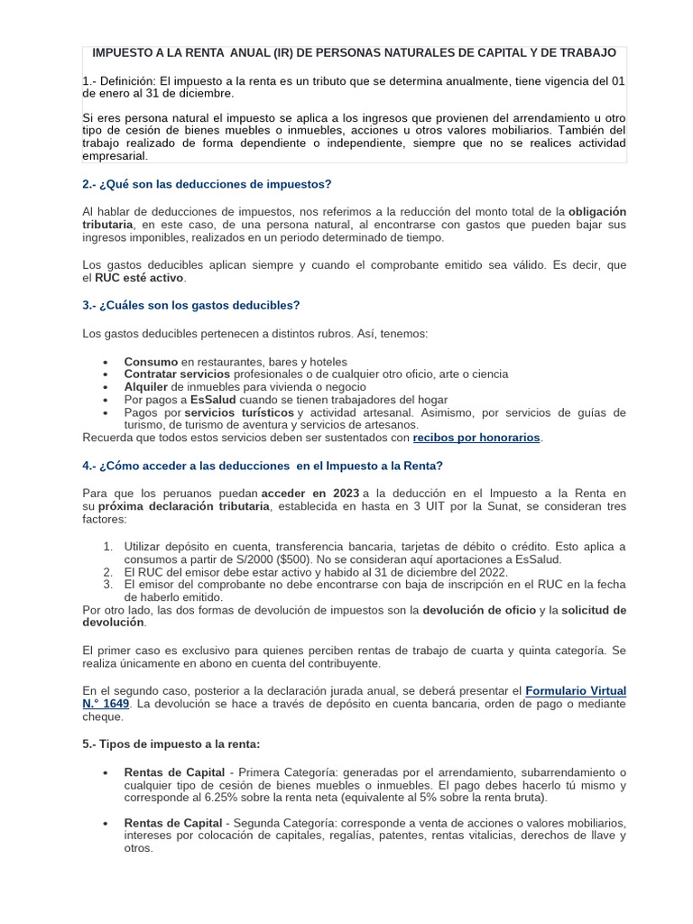 Impuesto a la Renta Anual para Personas Naturales | PDF | Impuesto ...