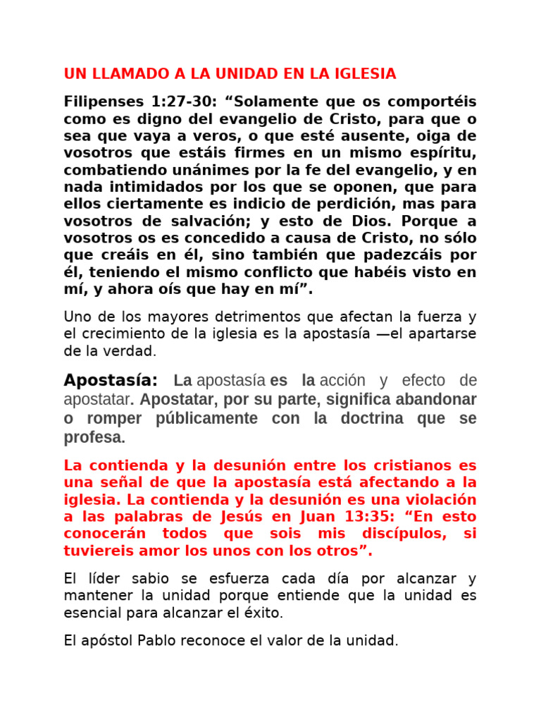 Un Llamado A La Unidad en La Iglesia | PDF | Pablo el apóstol | Iglesia ...