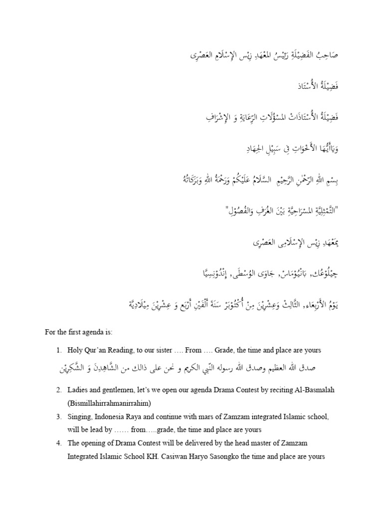 Contoh Teks MC Bahasa Arab (Drama Kontes) | PDF