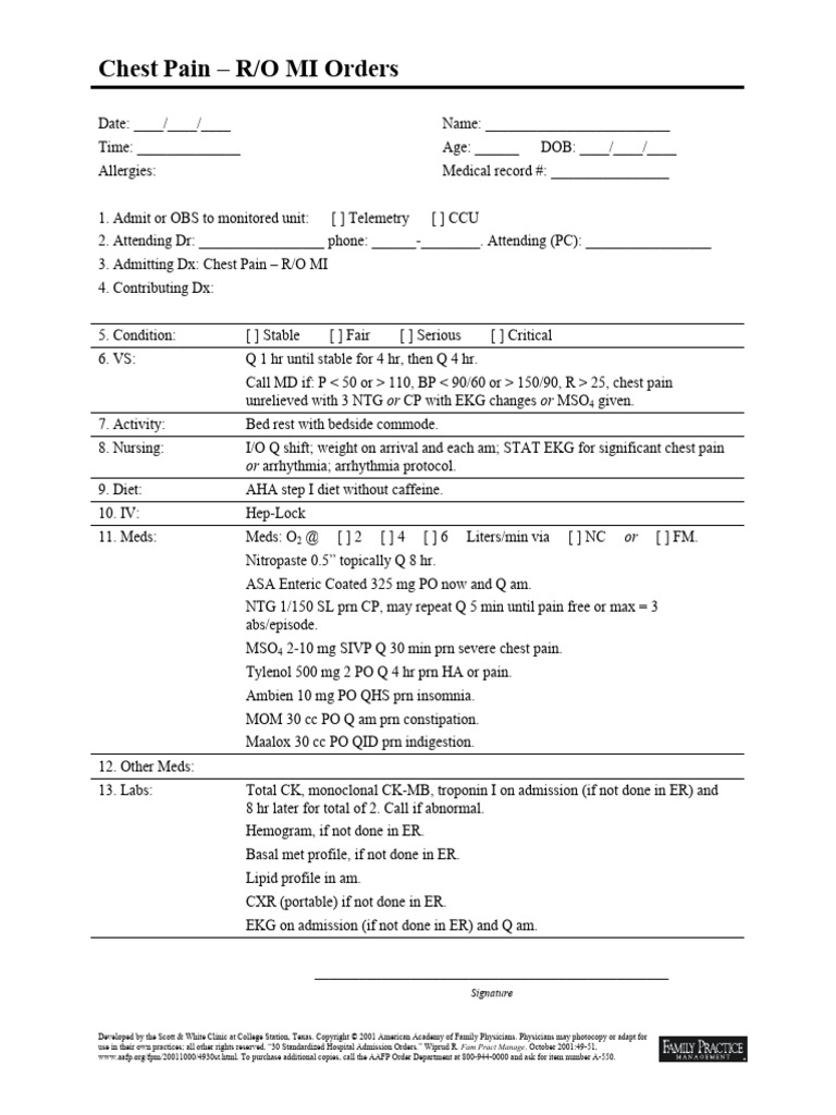 Standard Admit Orders | PDF | Intensive Care Unit | Clinical Medicine