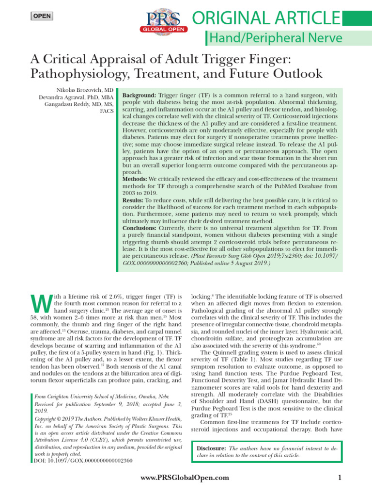 A Critical Appraisal of Adult Trigger Finger .18 | PDF | Clinical Medicine