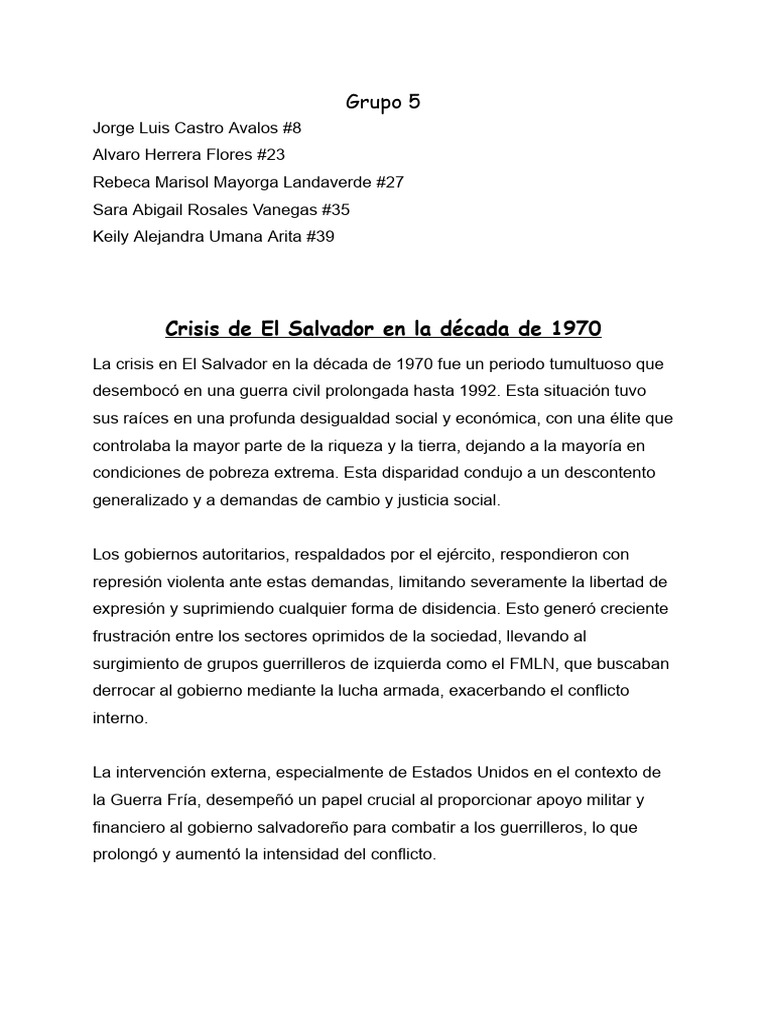 Crisis de El Salvador en La Decada de 1970 | PDF | El Salvador