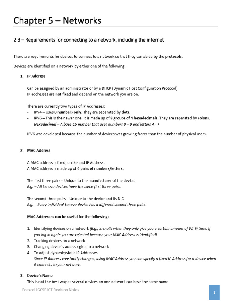 ICT - Chapter 5 - Revision Notes | PDF | Computer Network | Ip Address