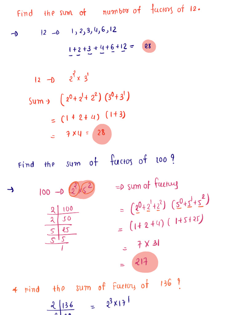 Factor Sums and Unit Digits Calculations | PDF