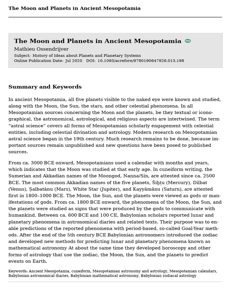 Mesopotamian Lunar Calendar Insights | PDF | Planets | Mesopotamia