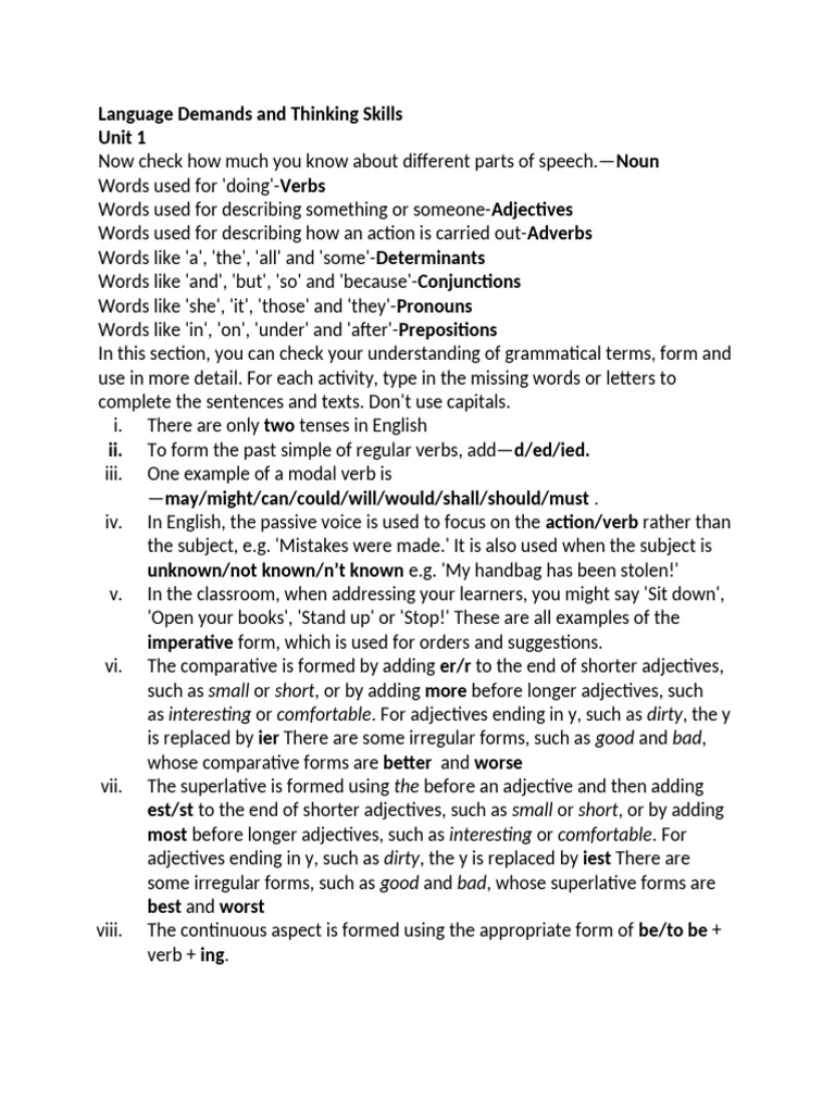 Language Demands and Thinking Skills | PDF | English Language | Verb