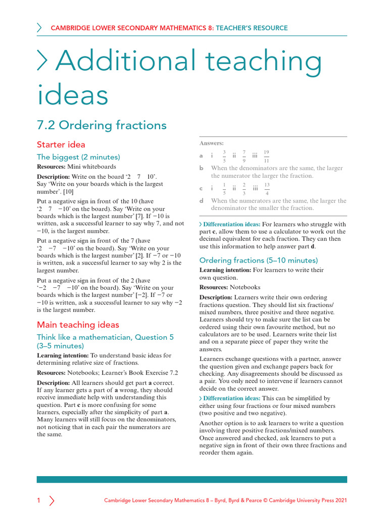 Additional Teaching Ideas 7.2 | PDF | Numbers | Learning