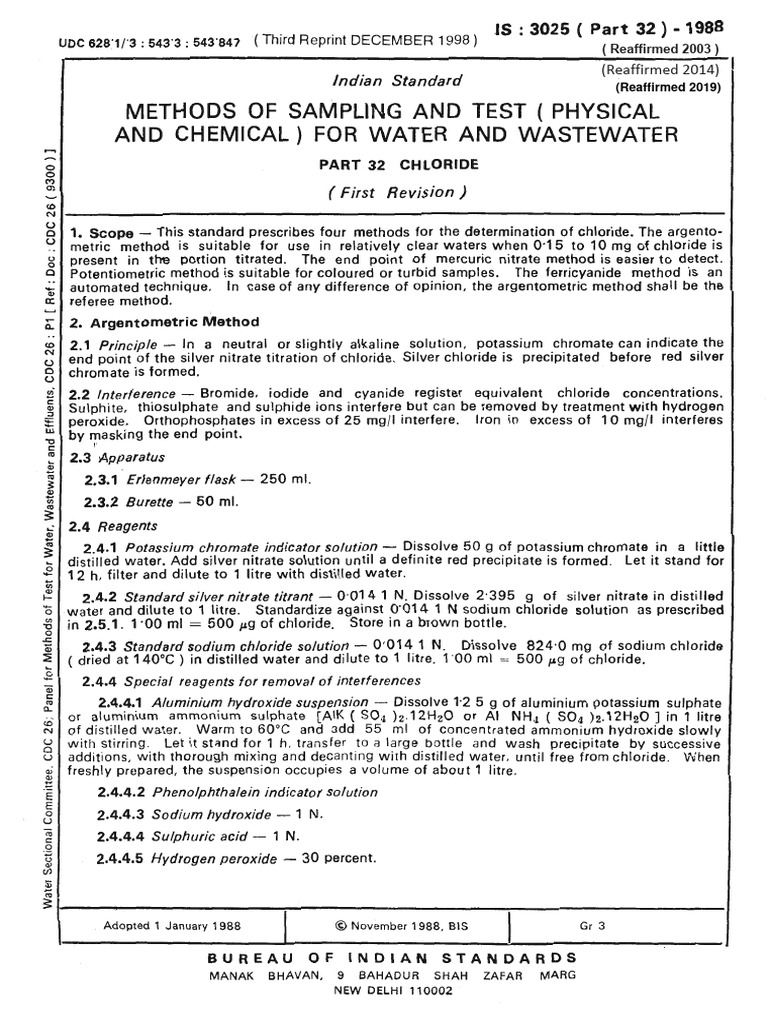 Methods for Chloride Testing in Water | PDF | Titration | Chemistry