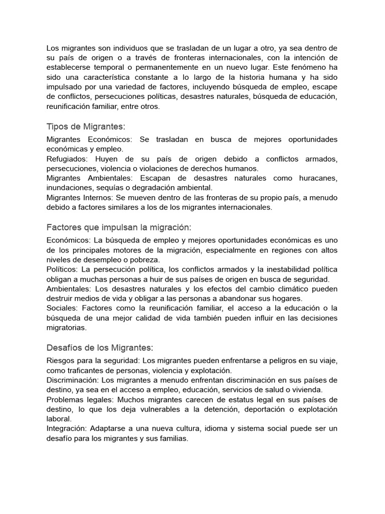 Tipos y Desafíos de la Migración Global | PDF | Migración humana ...